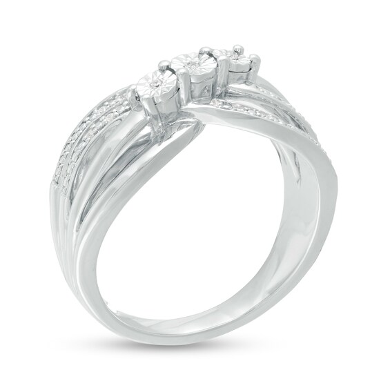 Diamond Accent Three Stone Bypass Split Shank Promise Ring in Sterling Silver