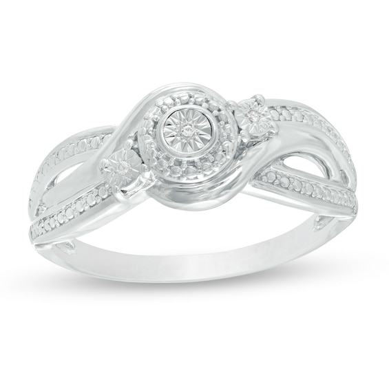 Diamond Accent Bypass Beaded Split Shank Promise Ring in Sterling Silver