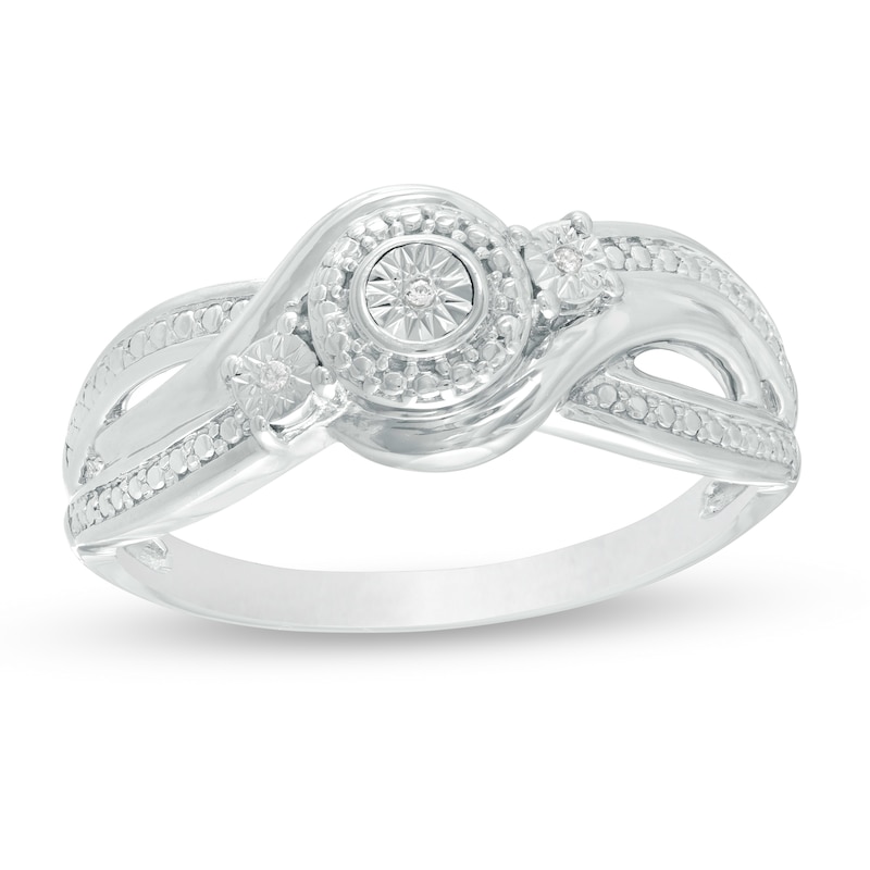 Diamond Accent Bypass Beaded Split Shank Promise Ring in Sterling Silver|Peoples Jewellers