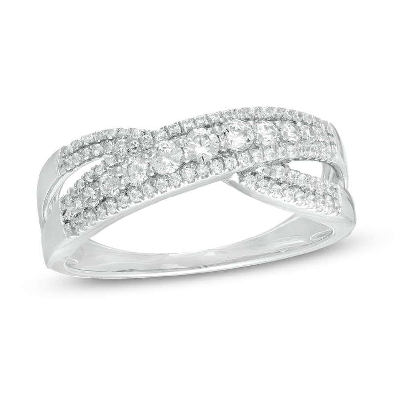 0.45 CT. T.W. Diamond Criss-Cross Split Shank Ring in 10K White Gold|Peoples Jewellers