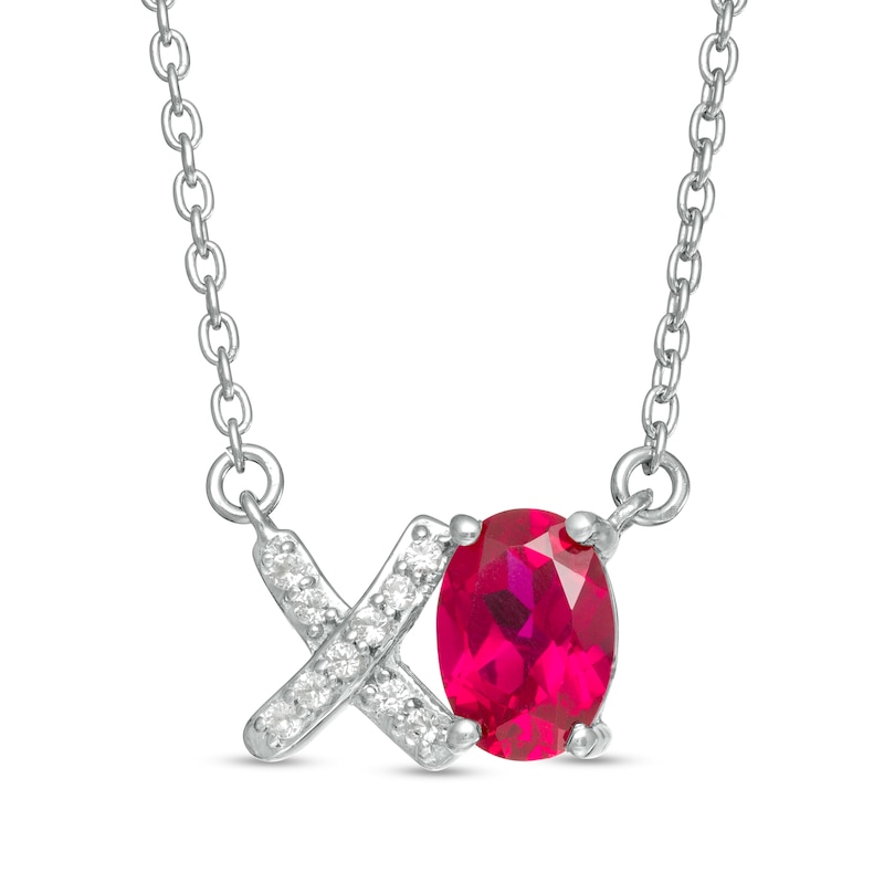 Main Image 1 of Oval Lab-Created Ruby and White Sapphire "XO" Necklace in Sterling Silver