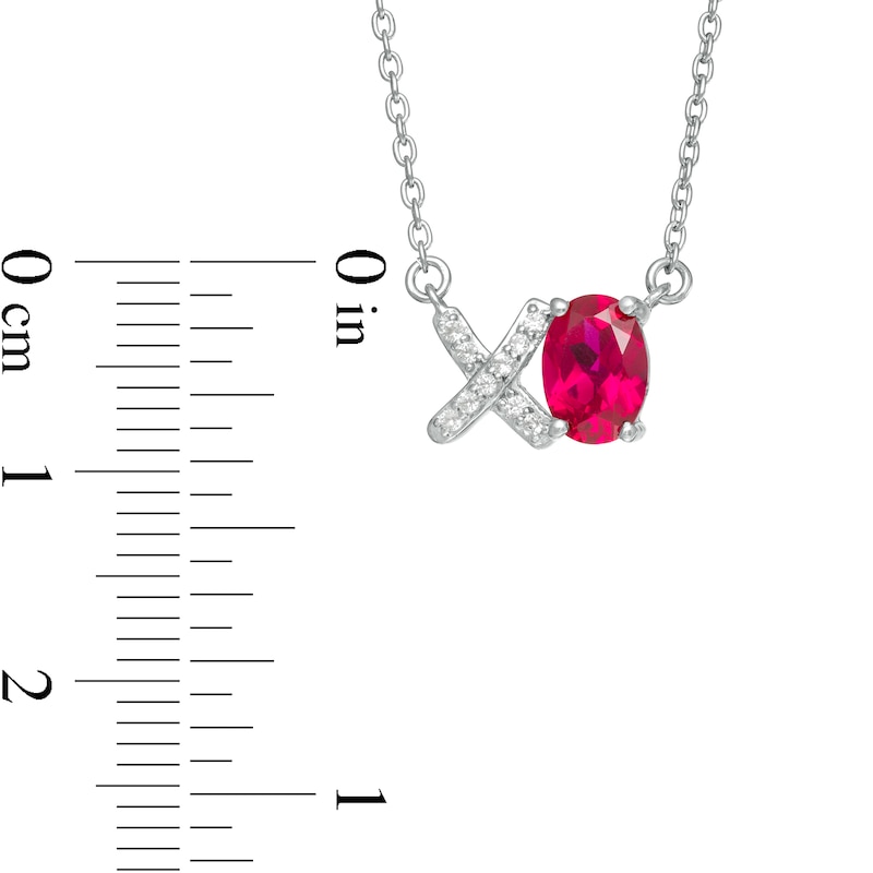 Main Image 3 of Oval Lab-Created Ruby and White Sapphire "XO" Necklace in Sterling Silver
