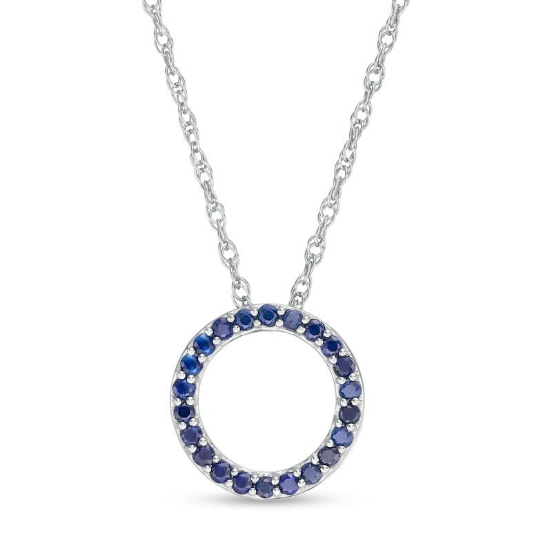Main Image 1 of Blue Sapphire Circle Pendant in 10K White Gold