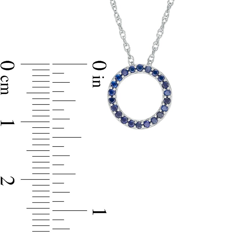 Main Image 3 of Blue Sapphire Circle Pendant in 10K White Gold
