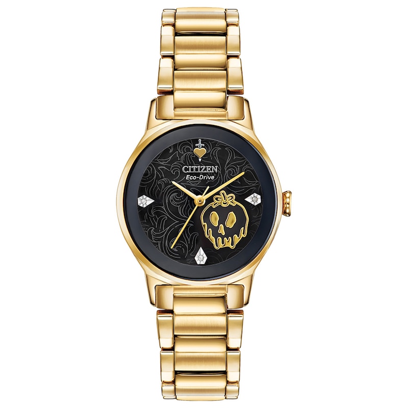 Ladies' Citizen Eco-Drive® Villains Evil Queen Diamond Accent Gold-Tone Watch with Black Dial (Model: EM0739-52W)