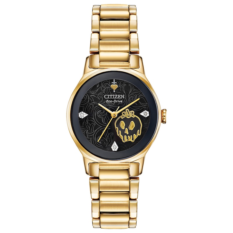 Ladies' Citizen Eco-Drive® Villains Evil Queen Diamond Accent Gold-Tone Watch with Black Dial (Model: EM0739-52W)|Peoples Jewellers