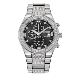 Men's Citizen Eco-Drive® Crystal Accent Chronograph Watch with Black Dial (Model: CA0750-53E)