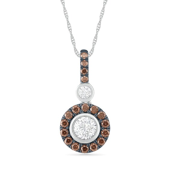 0.45 CT. T.W. Champagne and White Diamond Frame Drop Pendant in 10K White Gold