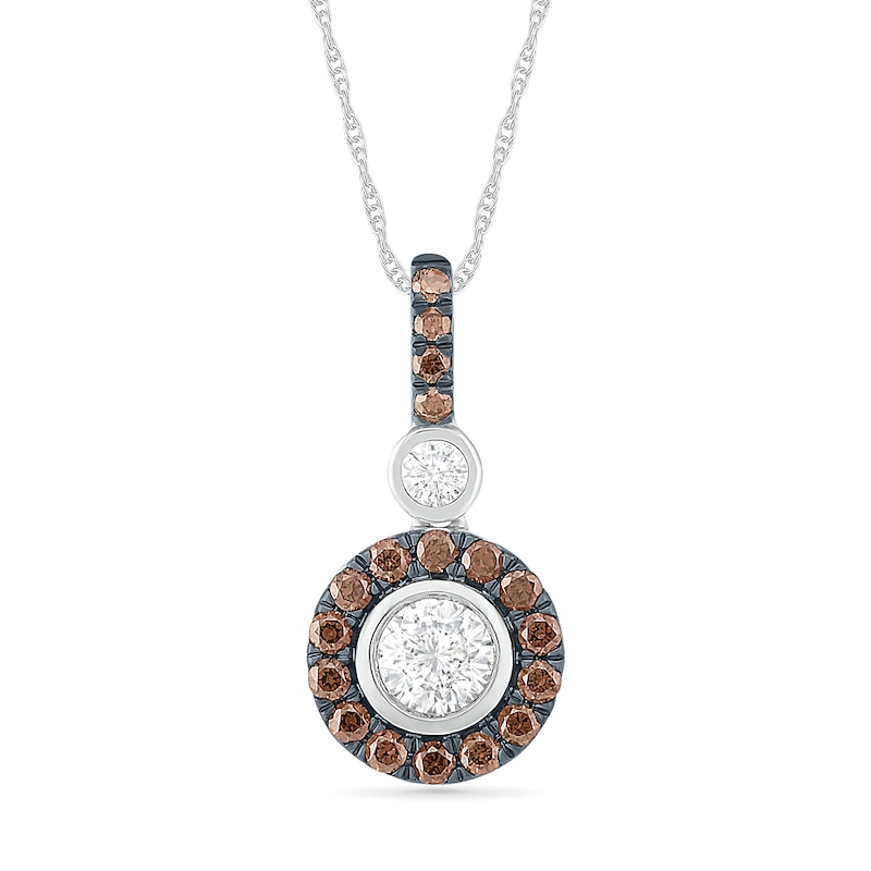 0.45 CT. T.W. Champagne and White Diamond Frame Drop Pendant in 10K White Gold