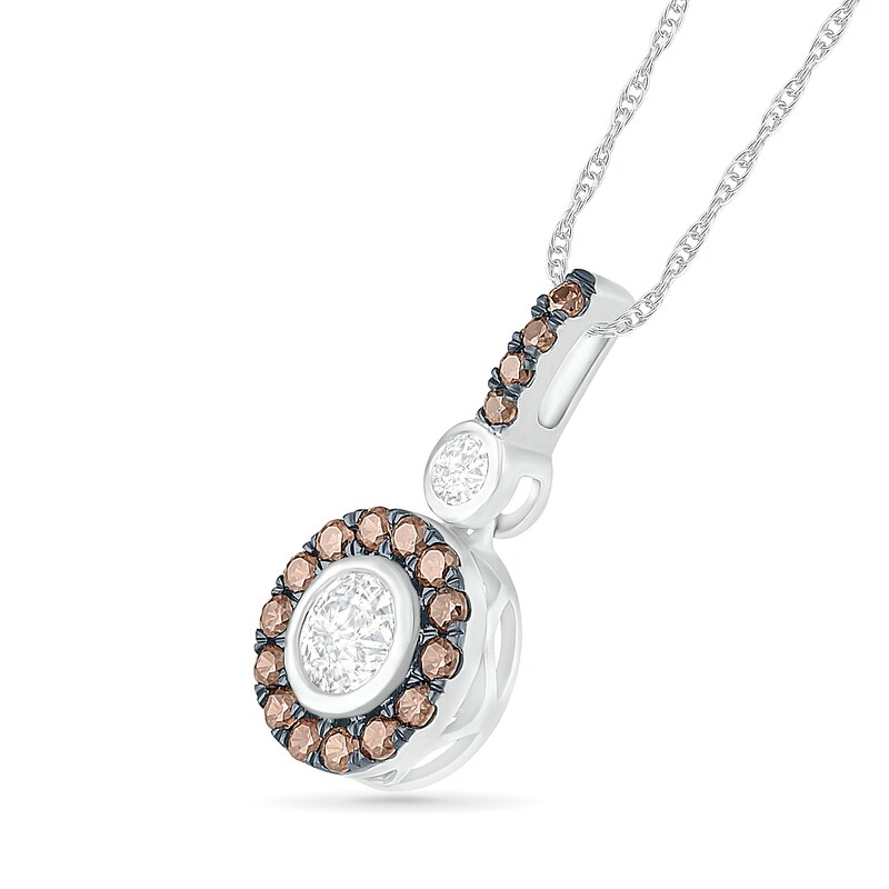Main Image 2 of 0.45 CT. T.W. Champagne and White Diamond Frame Drop Pendant in 10K White Gold