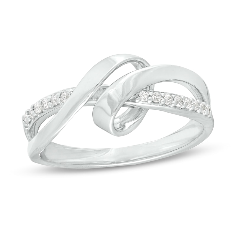 Main Image 1 of 0.09 CT. T.W. Diamond Ribbon Overlay Ring in 10K White Gold