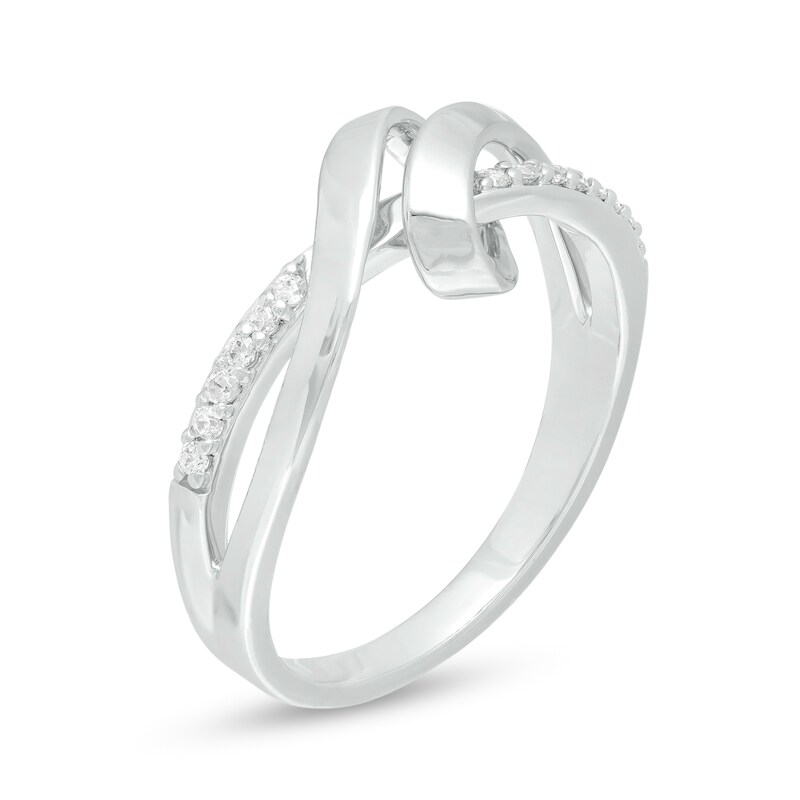 Main Image 3 of 0.09 CT. T.W. Diamond Ribbon Overlay Ring in 10K White Gold