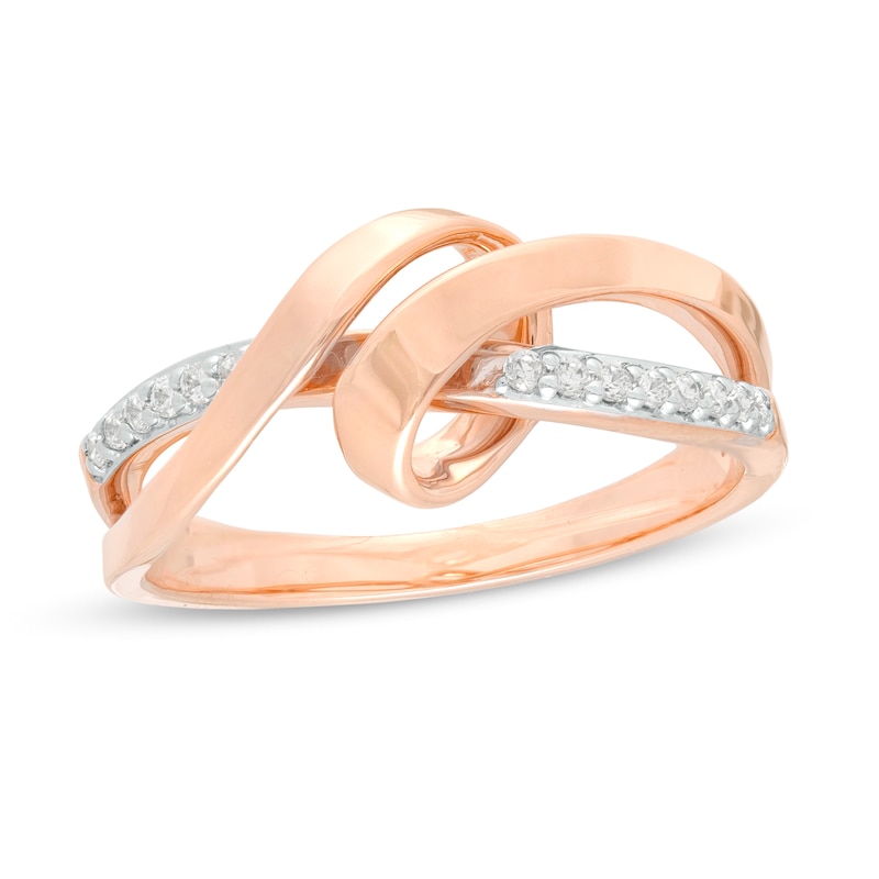 Main Image 1 of 0.09 CT. T.W. Diamond Ribbon Overlay Ring in 10K Rose Gold
