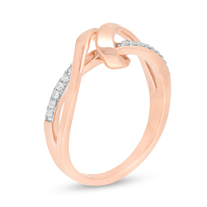 Main Image 3 of 0.09 CT. T.W. Diamond Ribbon Overlay Ring in 10K Rose Gold