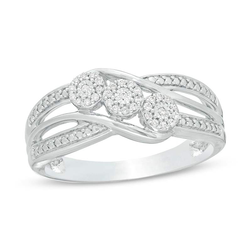 Main Image 1 of 0.09 CT. T.W. Diamond Frame Three Stone Bypass Promise Ring in Sterling Silver