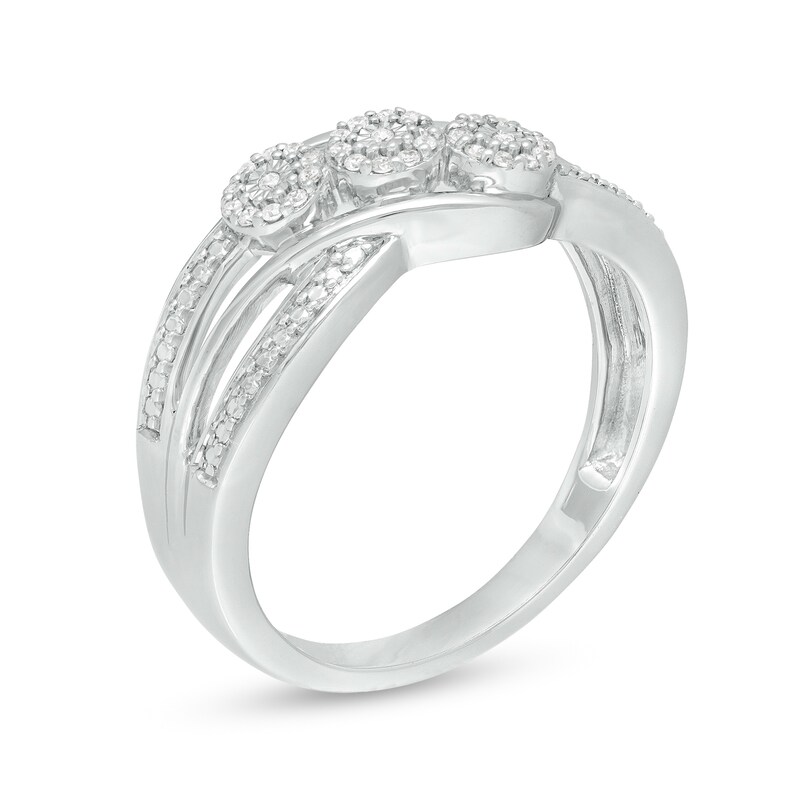 Main Image 3 of 0.09 CT. T.W. Diamond Frame Three Stone Bypass Promise Ring in Sterling Silver