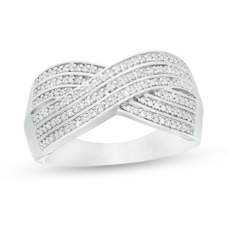 0.24 CT. T.W. Diamond Triple Row Criss-Cross Ring in Sterling Silver|Peoples Jewellers