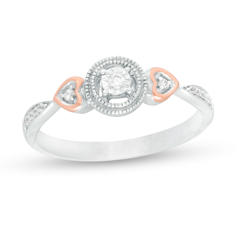 0.09 CT. T.W. Composite Diamond Heart Sides Promise Ring in Sterling Silver and 10K Rose Gold