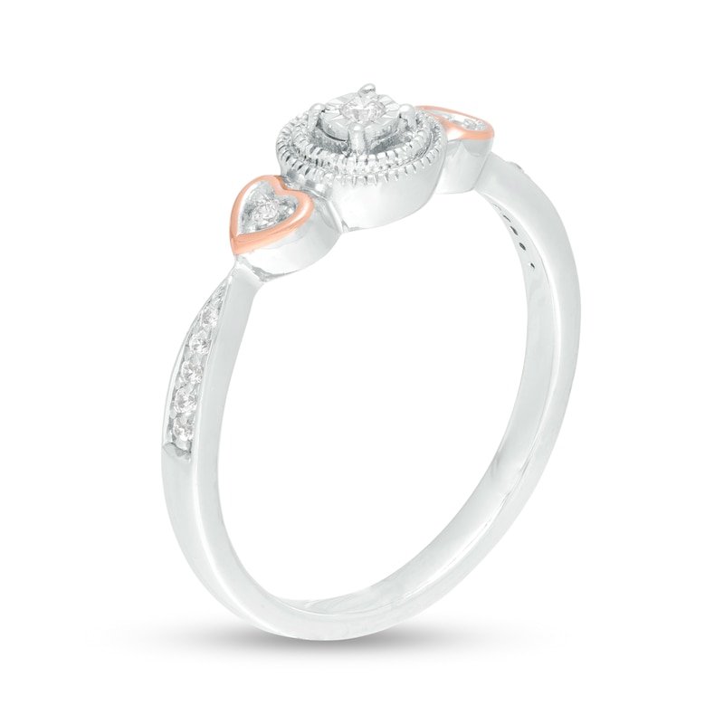 0.09 CT. T.W. Composite Diamond Heart Sides Promise Ring in Sterling Silver and 10K Rose Gold