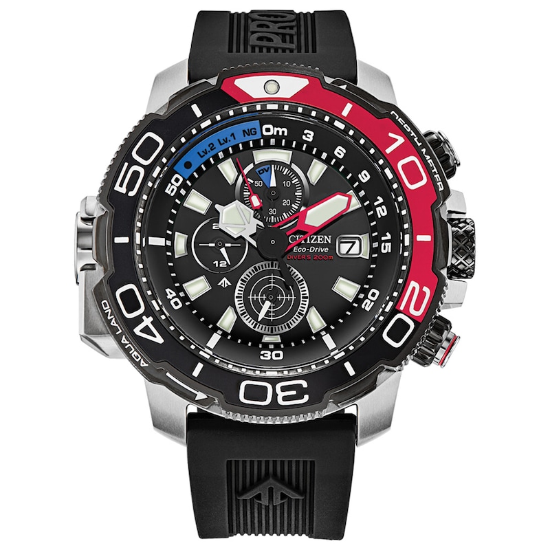 Men's Citizen Eco-Drive® Promaster Aqualand Chronograph Strap Watch with Black Dial (Model: BJ2167-03E)|Peoples Jewellers