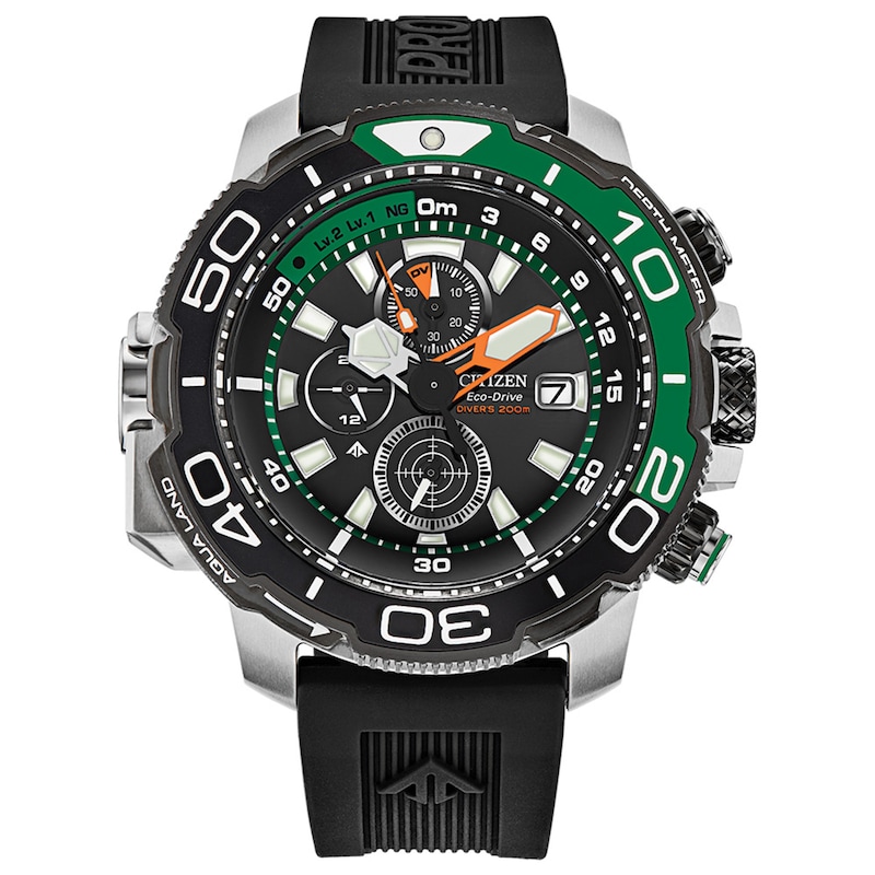 Main Image 1 of Men's Citizen Eco-Drive® Promaster Aqualand Chronograph Strap Watch with Black Dial (Model: BJ2168-01E)