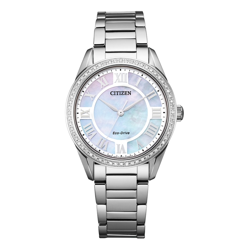 Ladies' Citizen Eco-Drive® Fiore Diamond Accent Watch with Mother-of-Pearl Dial (Model: EM0880-54D)