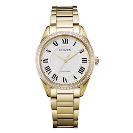 Ladies' Citizen Eco-Drive® Fiore Diamond Accent Gold-Tone Watch with White Dial (Model: EM0882-59A)