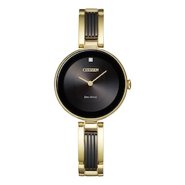 Ladies' Citizen Eco-Drive® Axiom Diamond Accent Two-Tone Bangle Watch with Black Dial (Model: EX1539-57E)