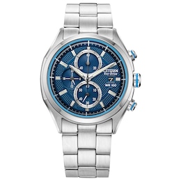 Men's Citizen Eco-Drive® Drive Chronograph Watch with Textured Dark Blue Dial (Model: CA0430-54M)