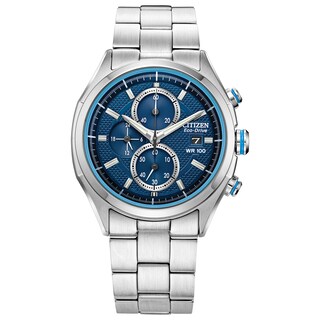 Men's Citizen Eco-Drive® Drive Chronograph Watch with Textured Dark Blue Dial (Model: CA0430-54M)