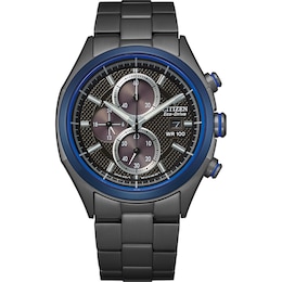 Men's Citizen Eco-Drive® Drive Black IP Chronograph Watch with Textured Black Dial (Model: CA0438-52E)