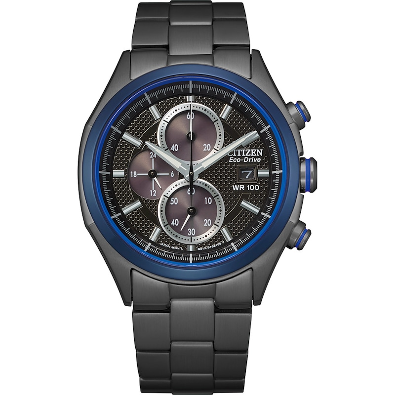 Main Image 1 of Men's Citizen Eco-Drive® Drive Black IP Chronograph Watch with Textured Black Dial (Model: CA0438-52E)