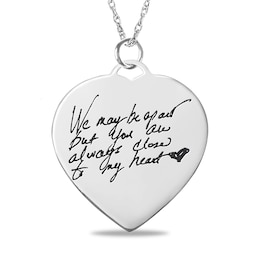 Engravable &quot;We may be apart but you are always close to my heart&quot; Heart Disc Pendant in Sterling Silver (1-3 Lines)