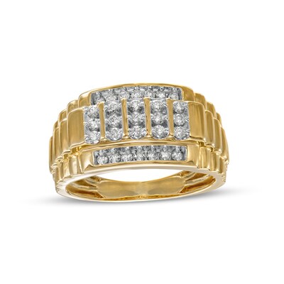 Men's 0.50 CT. T.W. Diamond Vertical Row Border Ribbed Shank Ring in 10K Gold