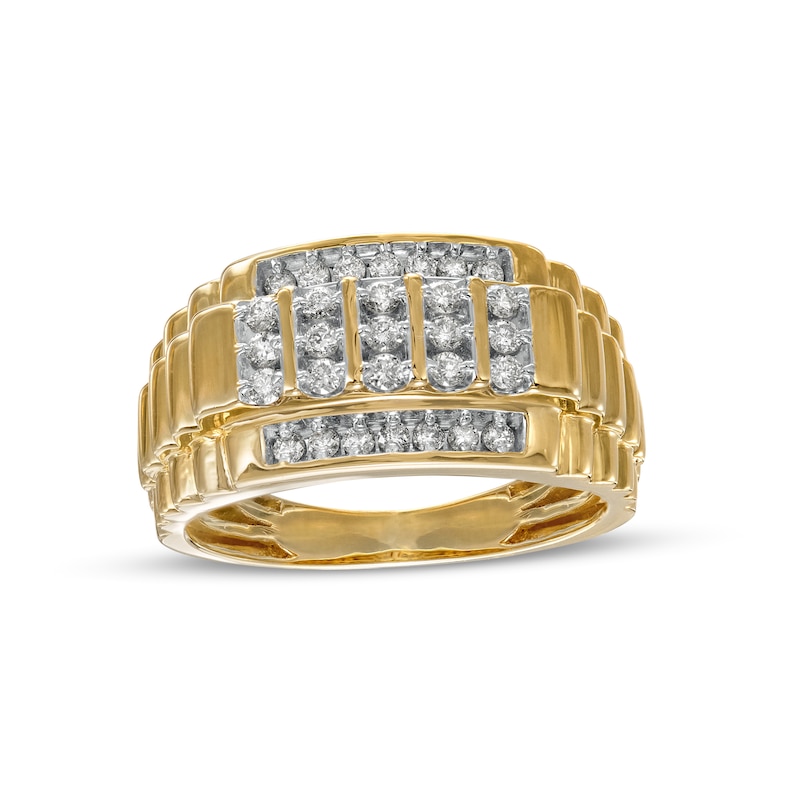 Men's 0.50 CT. T.W. Diamond Vertical Row Border Ribbed Shank Ring in 10K Gold|Peoples Jewellers