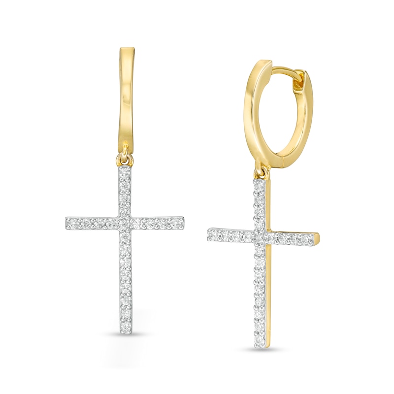 Men's 0.25 CT. T.W. Diamond Cross Drop Hoop Earrings in 10K Gold|Peoples Jewellers