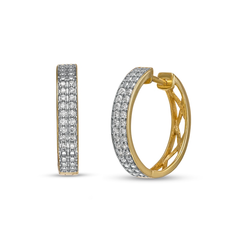 Men's 0.25 CT. T.W. Diamond Double Row Hoop Earrings in 10K Gold|Peoples Jewellers