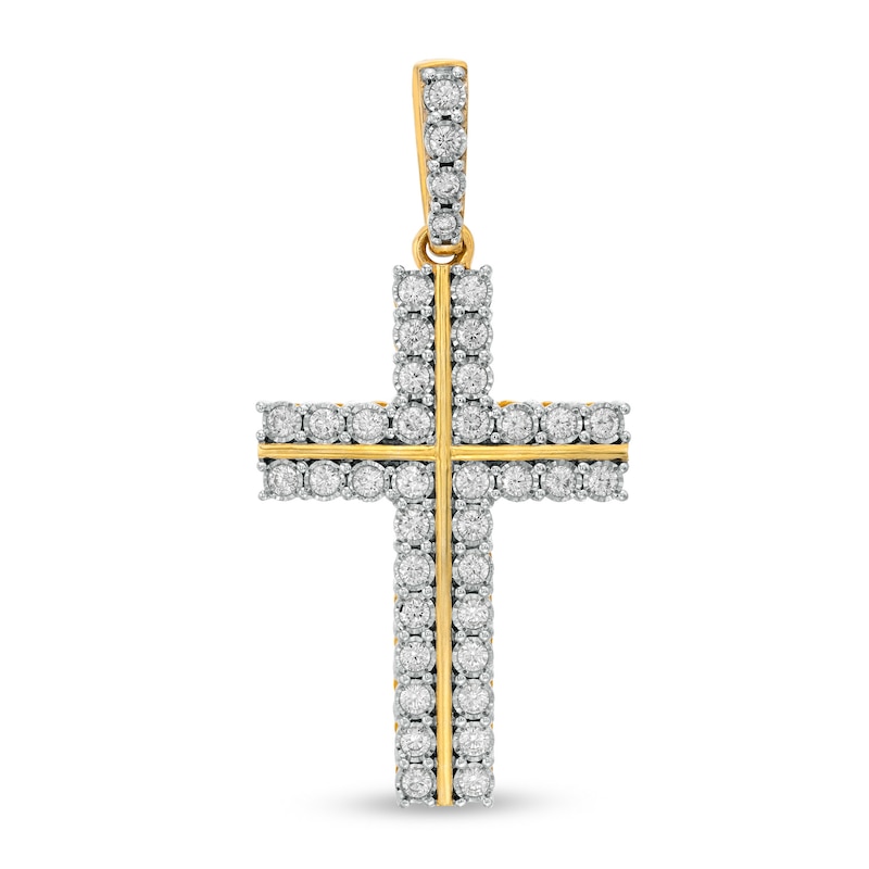 Men's 1.00 CT. T.W. Diamond Double Row Cross Necklace Charm in 10K Gold|Peoples Jewellers