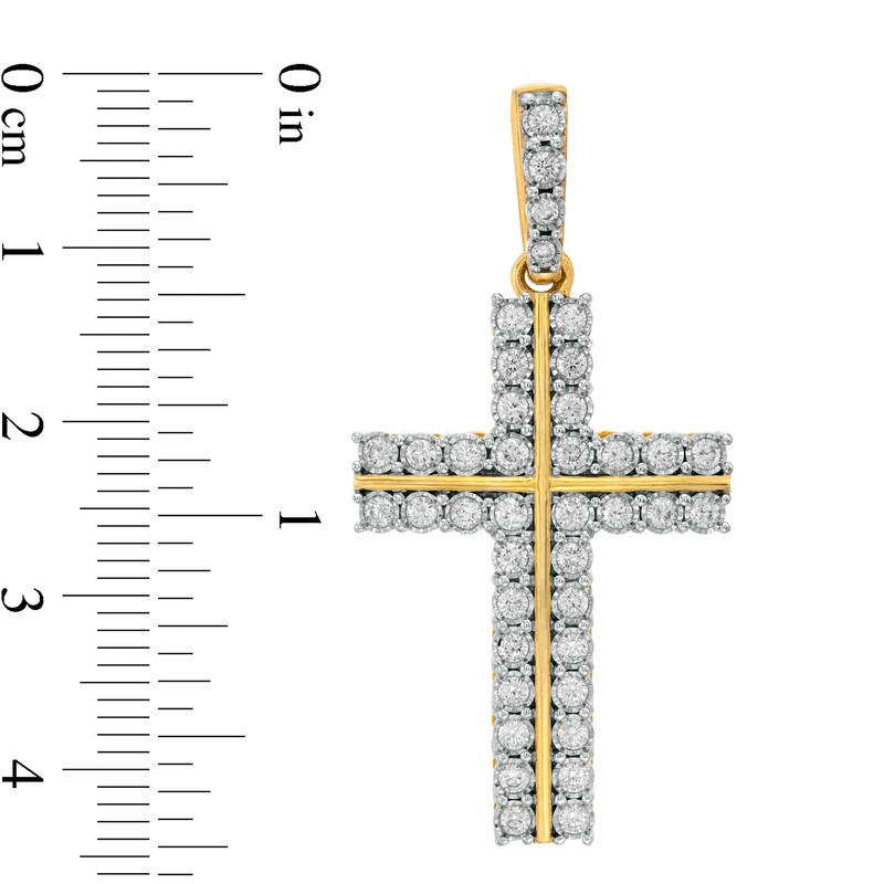 Men's 1.00 CT. T.W. Diamond Double Row Cross Necklace Charm in 10K Gold