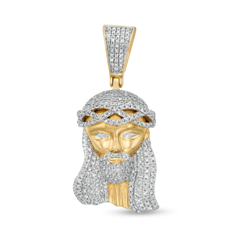 Main Image 1 of Men's 0.75 CT. T.W. Diamond Jesus Head Necklace Charm in 10K Gold