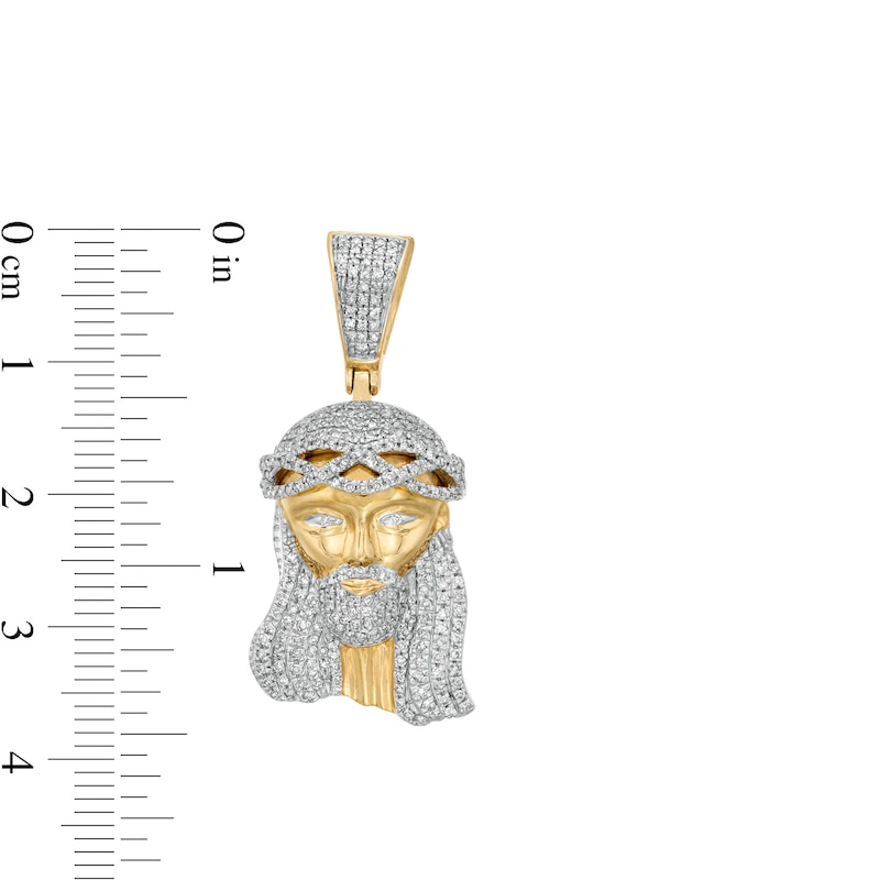 Main Image 2 of Men's 0.75 CT. T.W. Diamond Jesus Head Necklace Charm in 10K Gold