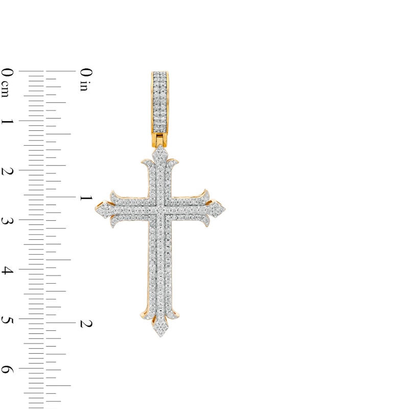 Main Image 2 of Men's 0.91 CT. T.W. Diamond Gothic-Style Cross Necklace Charm in 10K Gold