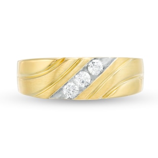 Men's 0.25 CT. T.W. Diamond Three Stone Slant Wedding Band in 10K Gold