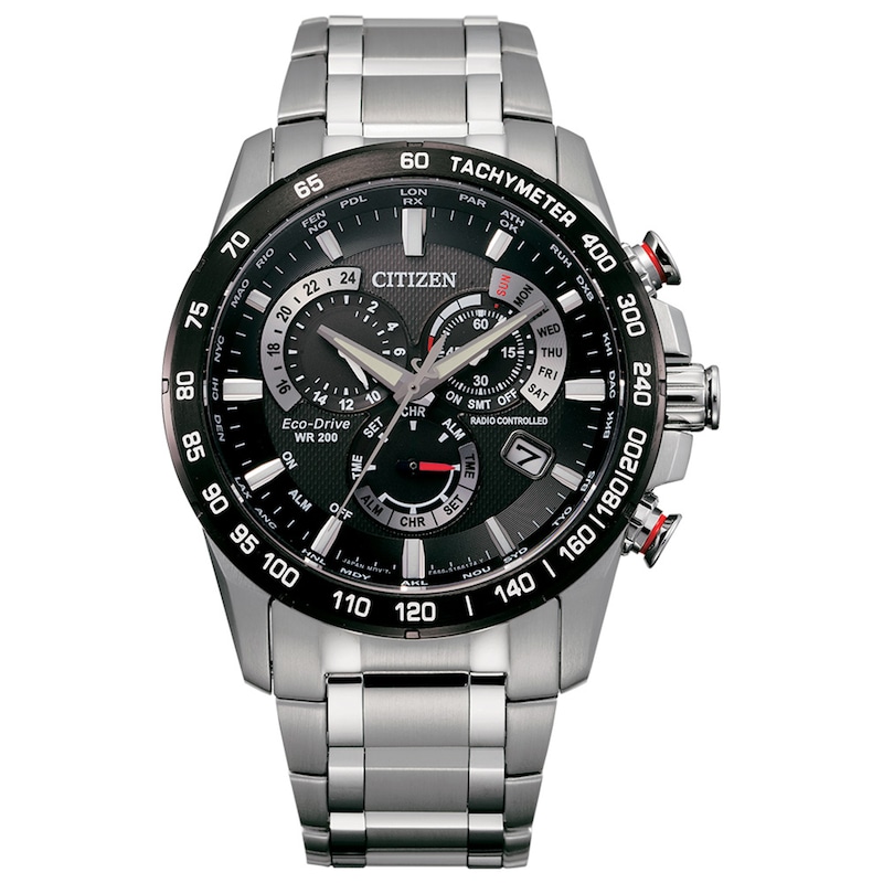 Men's Citizen Eco-Drive® Perpetual Chrono A-T Watch with Black Dial (Model: CB5898-59E)|Peoples Jewellers