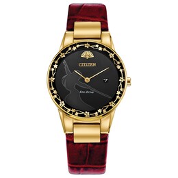 Ladies' Citizen Eco-Drive® Disney Mulan Special Edition Gold-Tone Strap Watch with Black Dial (Model: GA1057-01W)