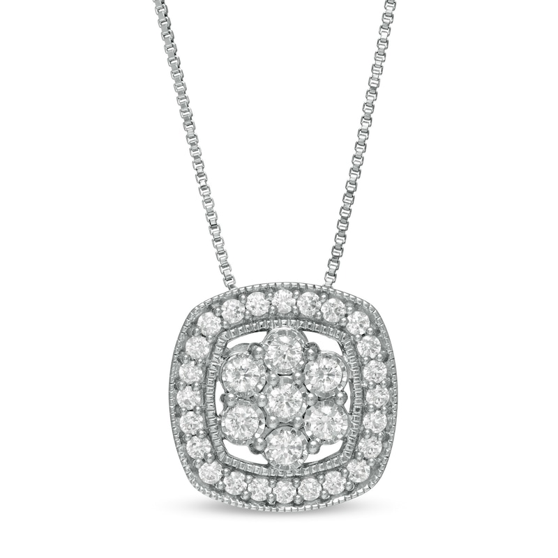 0.50 CT. T.W. Composite Diamond Cushion Frame Pendant in Sterling Silver