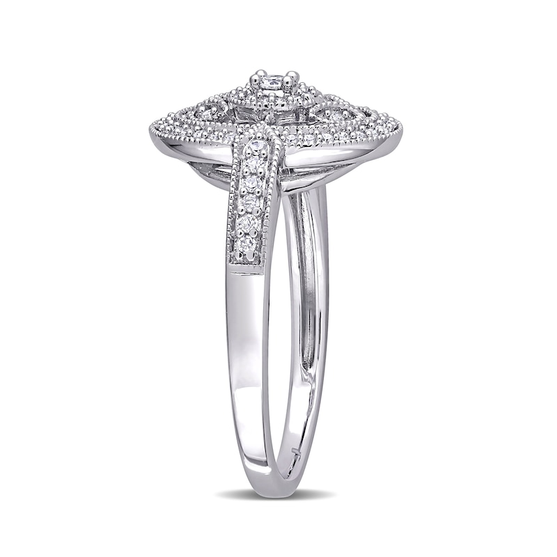 Main Image 3 of 0.24 CT. T.W. Diamond Open Oval Frame Flower Vintage-Style Ring in Sterling Silver