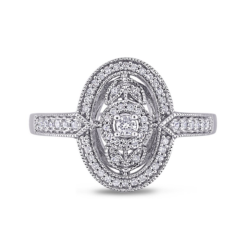 Main Image 4 of 0.24 CT. T.W. Diamond Open Oval Frame Flower Vintage-Style Ring in Sterling Silver