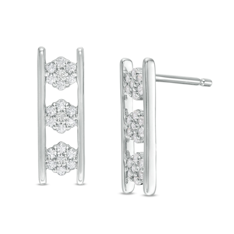 0.25 CT. T.W. Composite Diamond Linear Three Stone Station Drop Earrings in 10K White Gold