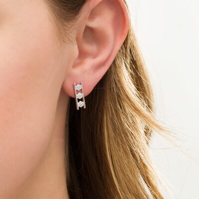 0.25 CT. T.W. Composite Diamond Linear Three Stone Station Drop Earrings in 10K Gold